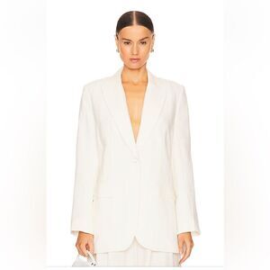 St Agni Revolve $509 Linen Blazer white oversized single button jacket FWRD S
